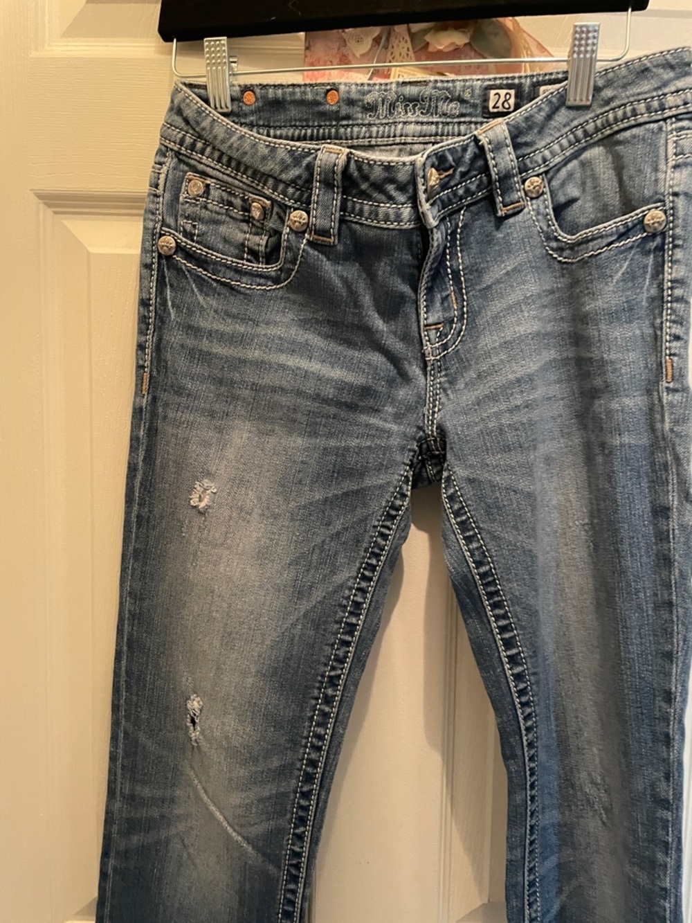 Miss Me Light Blue Denim Jeans with Embroidered Cross Pocket - Picture 10 of 10